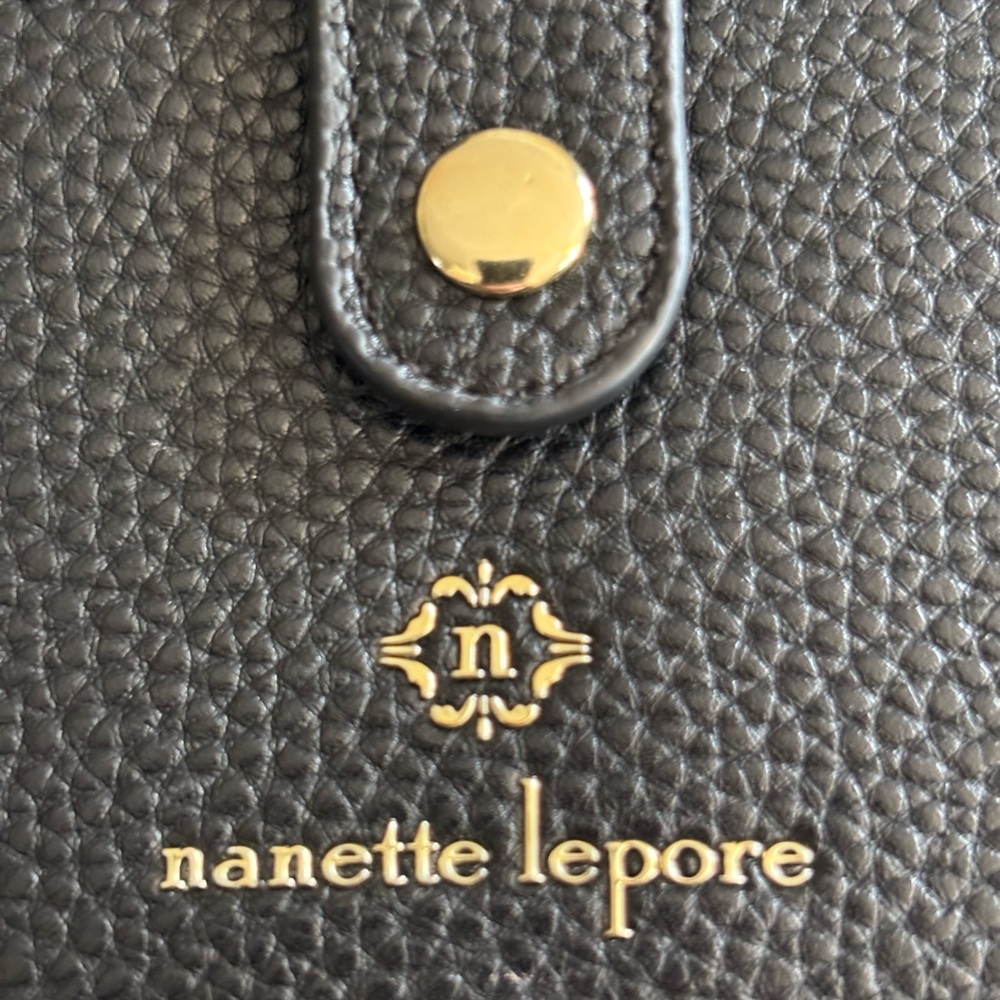 Nanette Lepore Black Pebbled Leather Snap Closure Wallet with Gold Logo